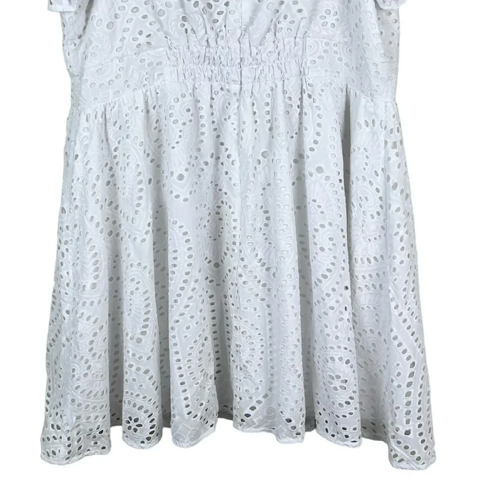 NWT White Eyelet Dress Sz 1X Ruffle Feminine Romantic Vacation Bride